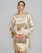 Apricot Satin A-Line Mini Dress with Boat Neck