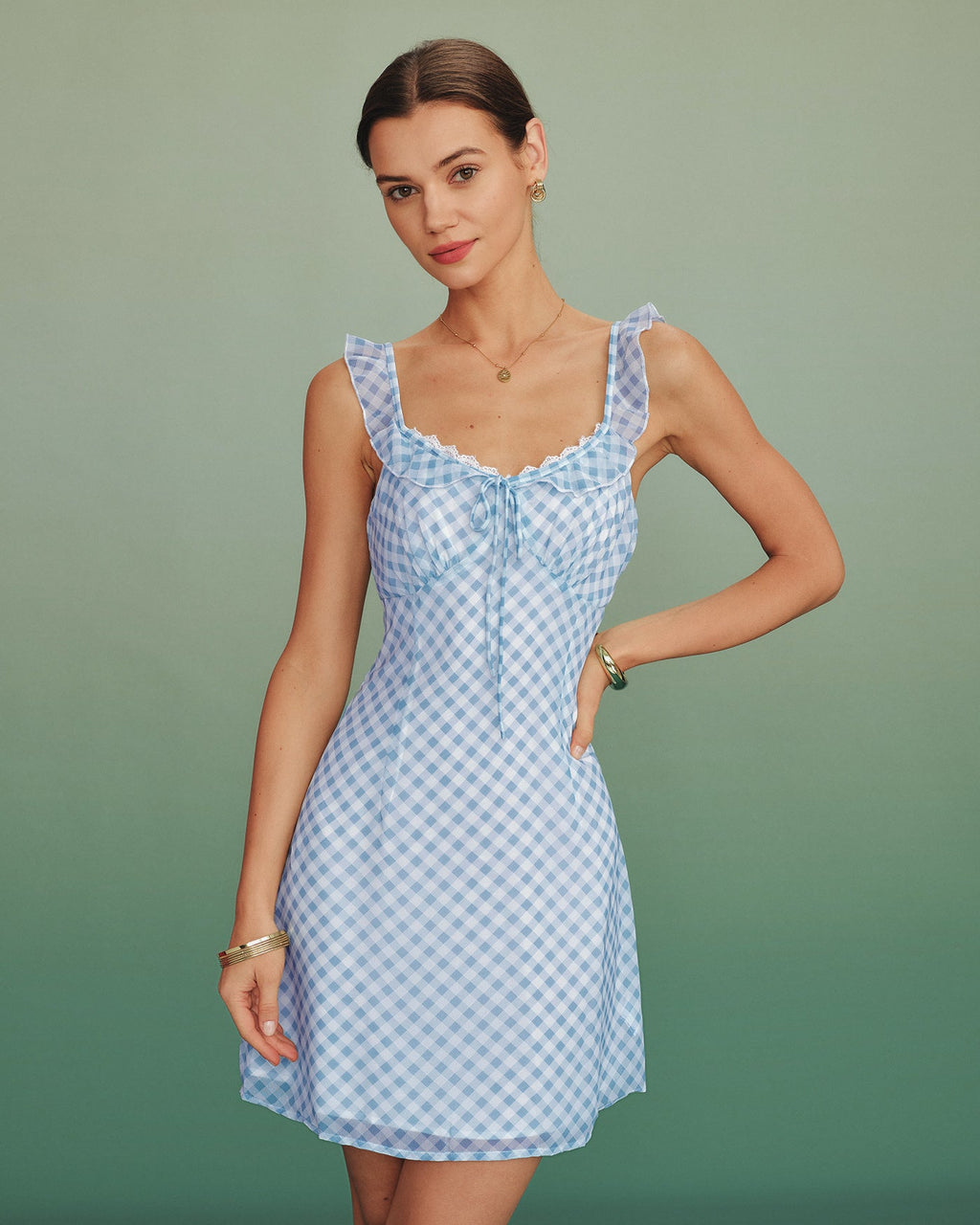 Blue Plaid Color-Block Mini Dress