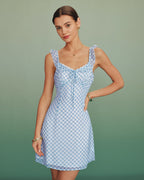 Blue Plaid Color-Block Mini Dress