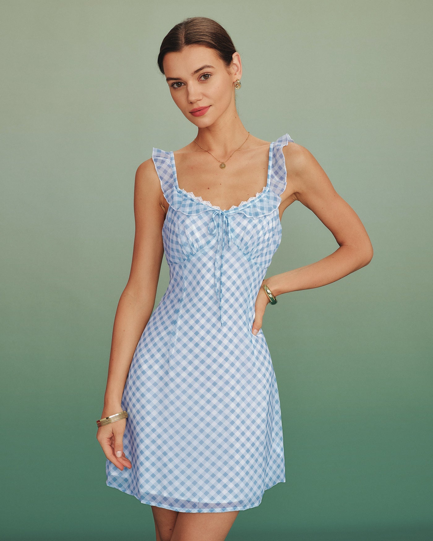 Blue Plaid Color-Block Mini Dress