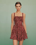 Floral Mini Dress with Red Tie Detail