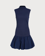 Navy Ruched Mini Dress with Mock Neck