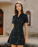 Mini Dress with Green Plaid Collar