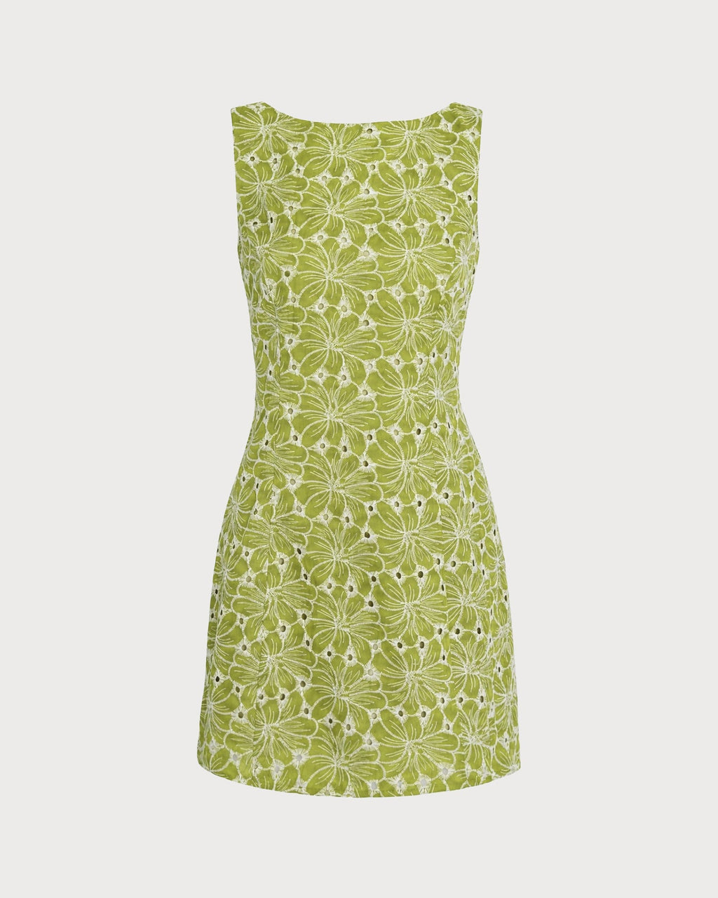 Embroidered Mini Dress with Green Boat Neck