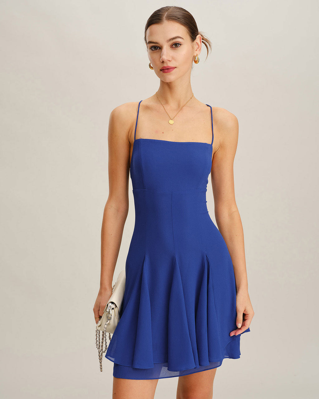 Backless Mini Dress in Blue Chiffon