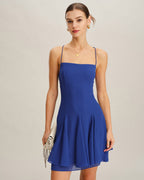 Backless Mini Dress in Blue Chiffon