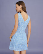 Sleeveless Mini Dress with Blue Embroidery