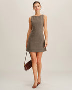 Brown Checkered Sleeveless Mini Dress
