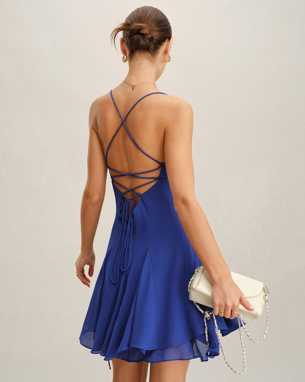 Backless Mini Dress in Blue Chiffon