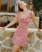 Red Plaid V-Neck Mini Slip Dress