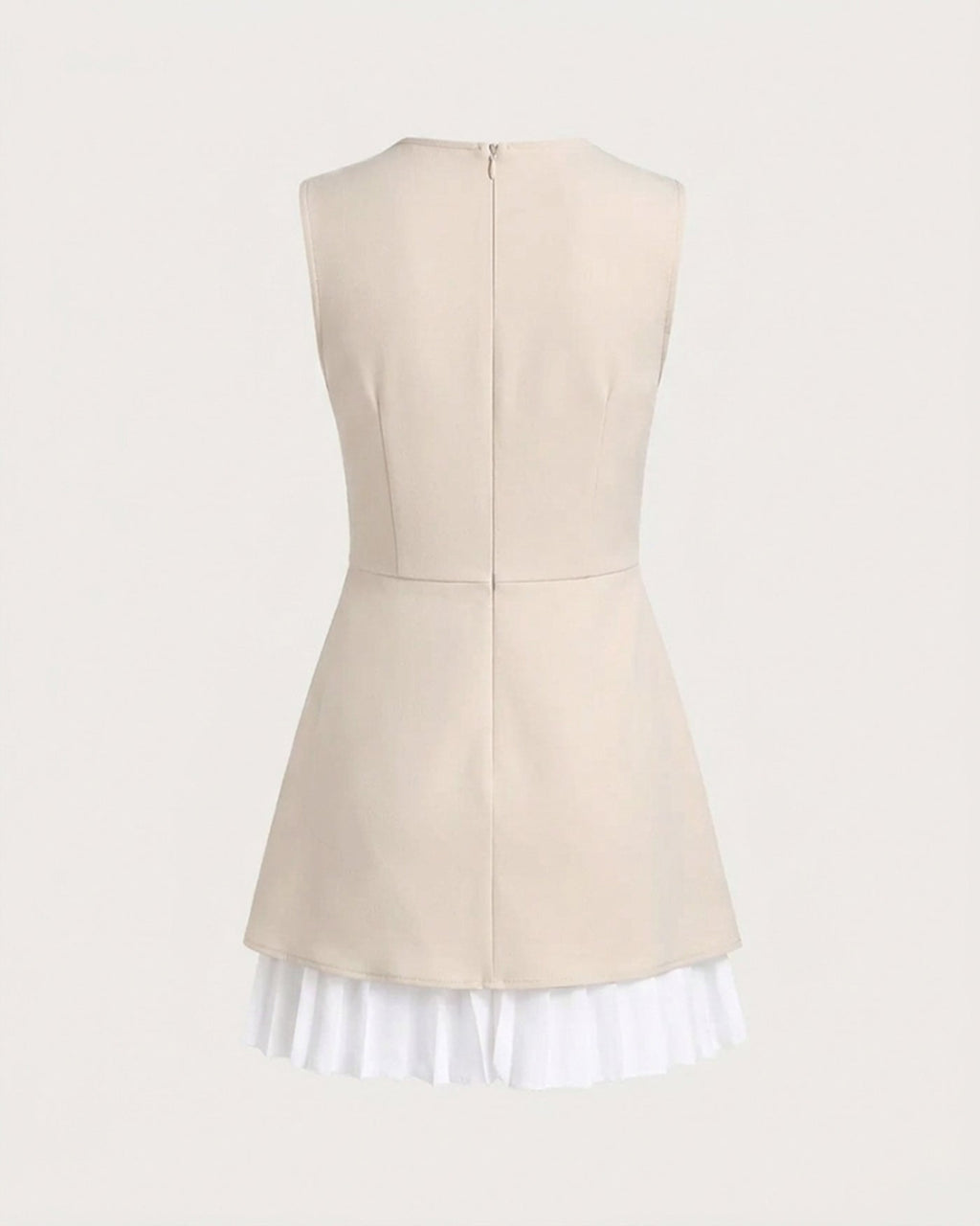 Women's Pleated Mini Dress with Apricot Color Block Design