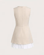 Women's Pleated Mini Dress with Apricot Color Block Design