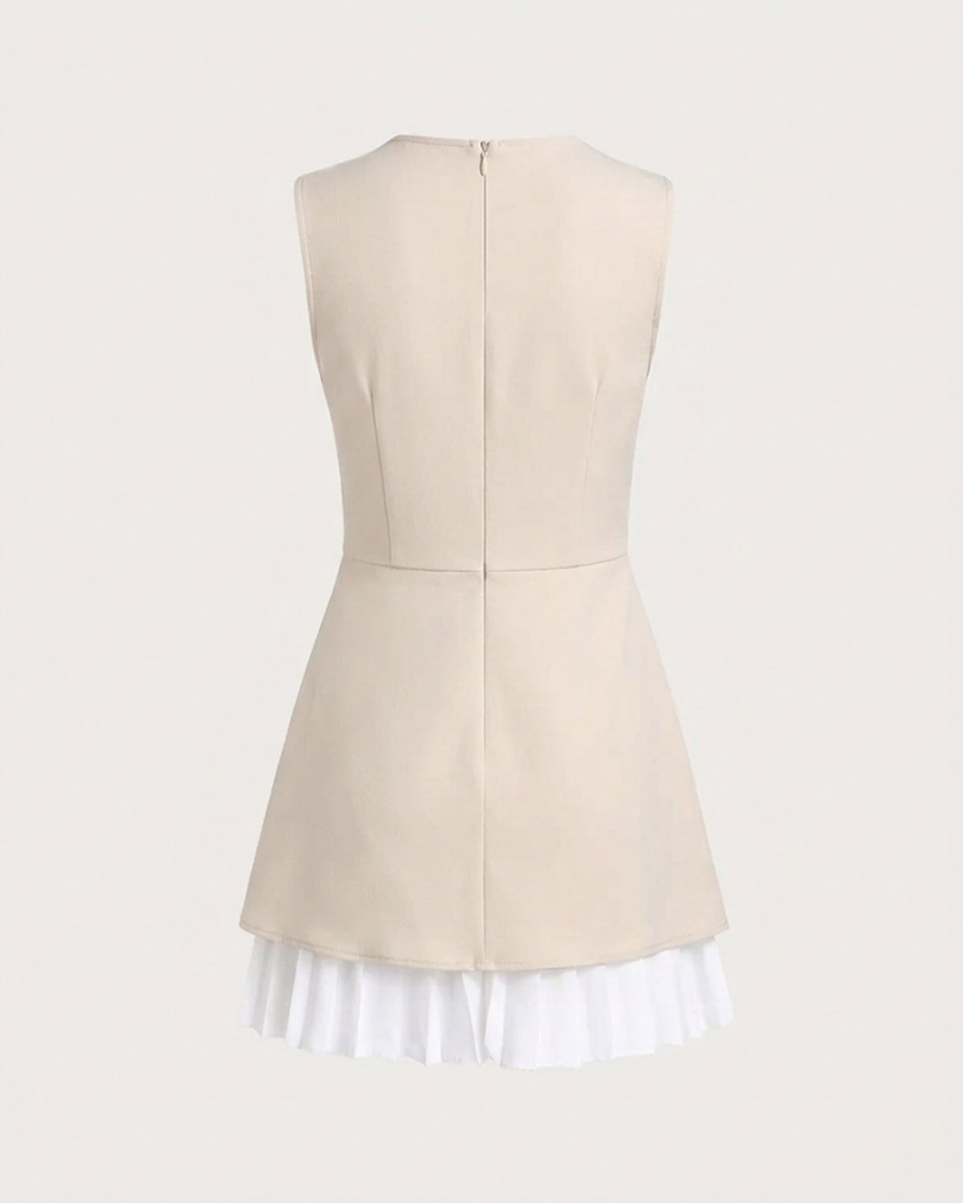 Women's Pleated Mini Dress with Apricot Color Block Design