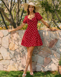 Polka Dot Mini Dress with Red Puffed Sleeves