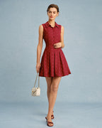 Polka Dot Mini Dress with Red Collar