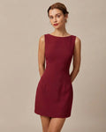 Crimson Backless Mini Dress with Boat Neck