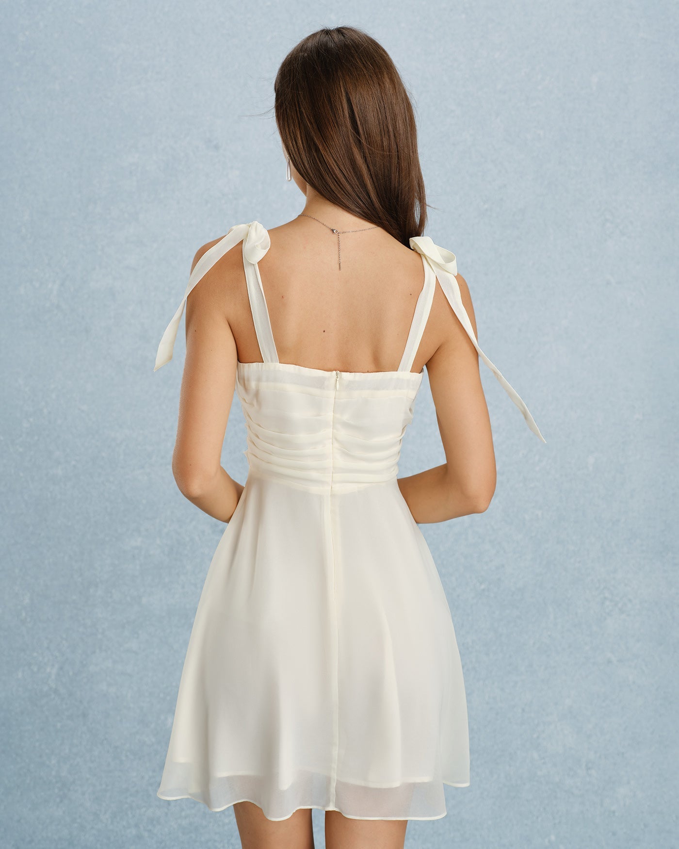 Apricot Mini Dress with Square Neck and Tie Straps