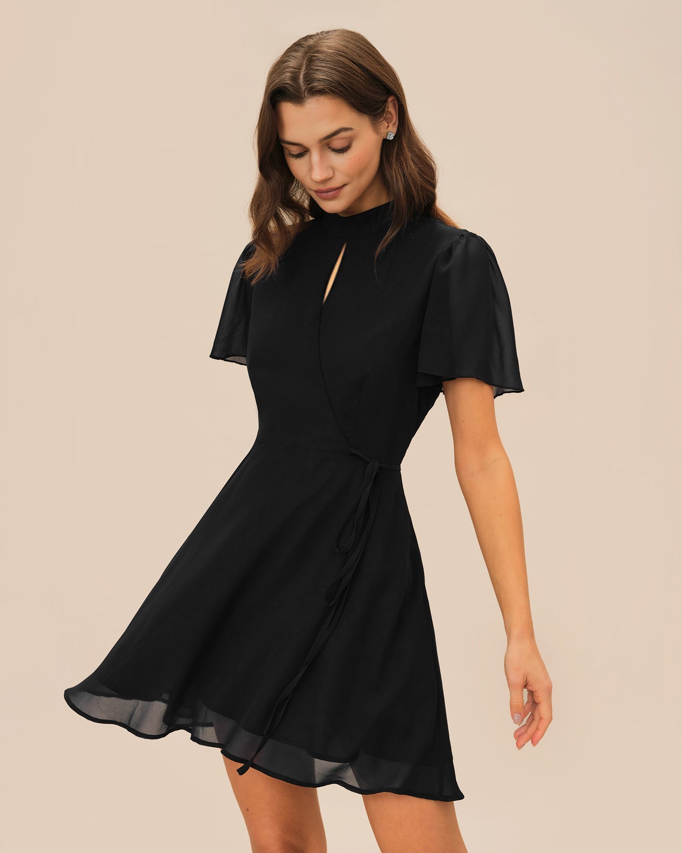 Black Mini Dress with Butterfly Sleeves