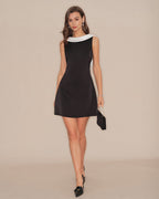 Backless Mini Dress with Black Cowl Neck