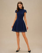 Ruched A-Line Mini Dress in Blue Turtle Print