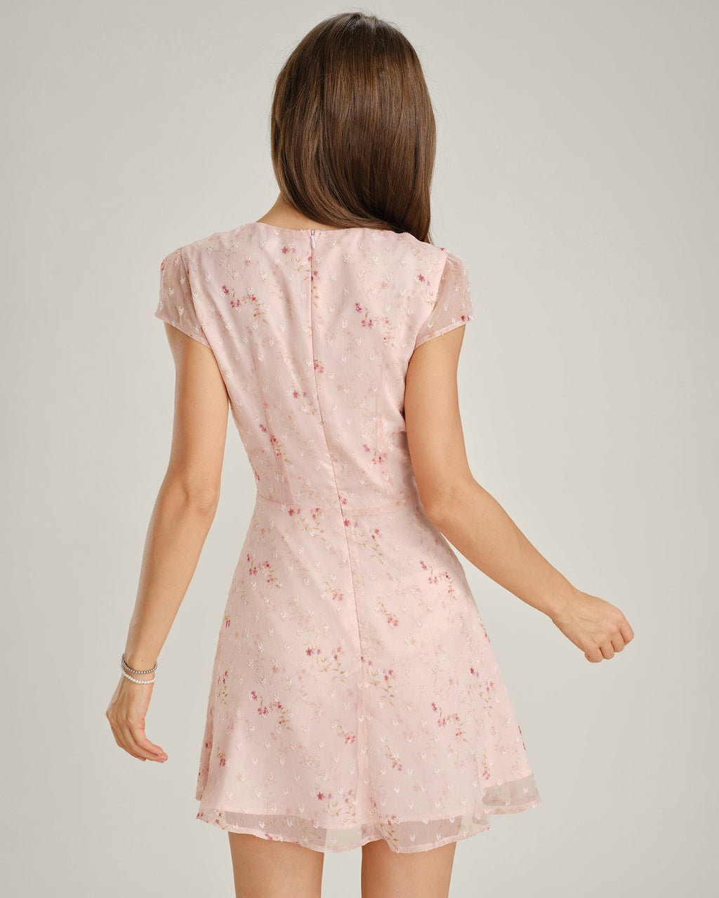 Jacquard Mini Dress with Pink Cap Sleeves