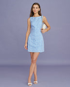 Sleeveless Mini Dress with Blue Embroidery