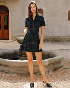 Mini Dress with Green Plaid Collar