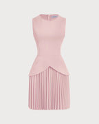 Pink Skater Mini Dress with Round Neck
