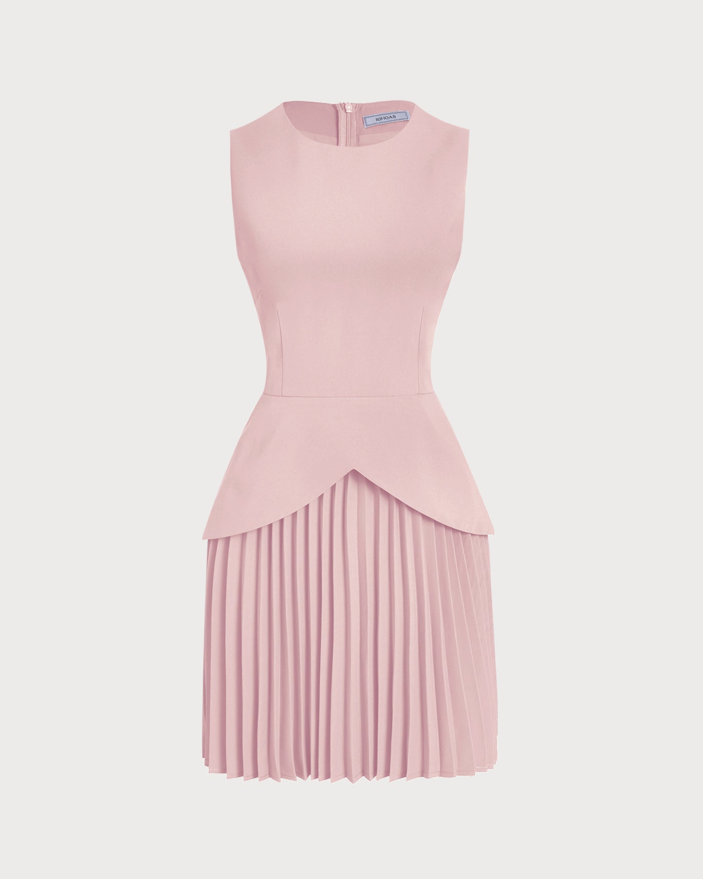Pink Skater Mini Dress with Round Neck