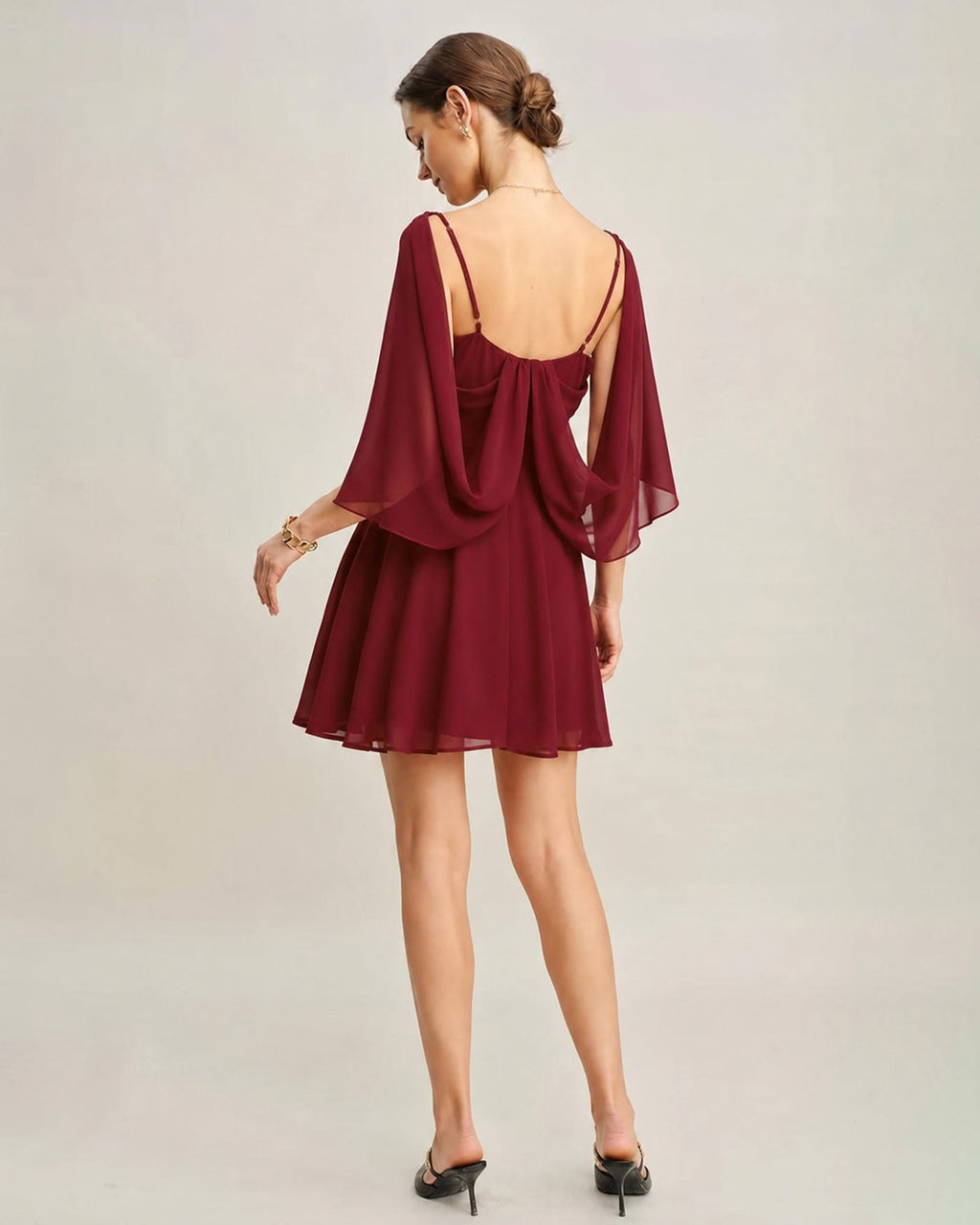 Red Chiffon Mini Dress with Ruched Slip Design