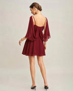 Red Chiffon Mini Dress with Ruched Slip Design