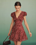 Red Jacquard V-Neck Mini Tunic Dress
