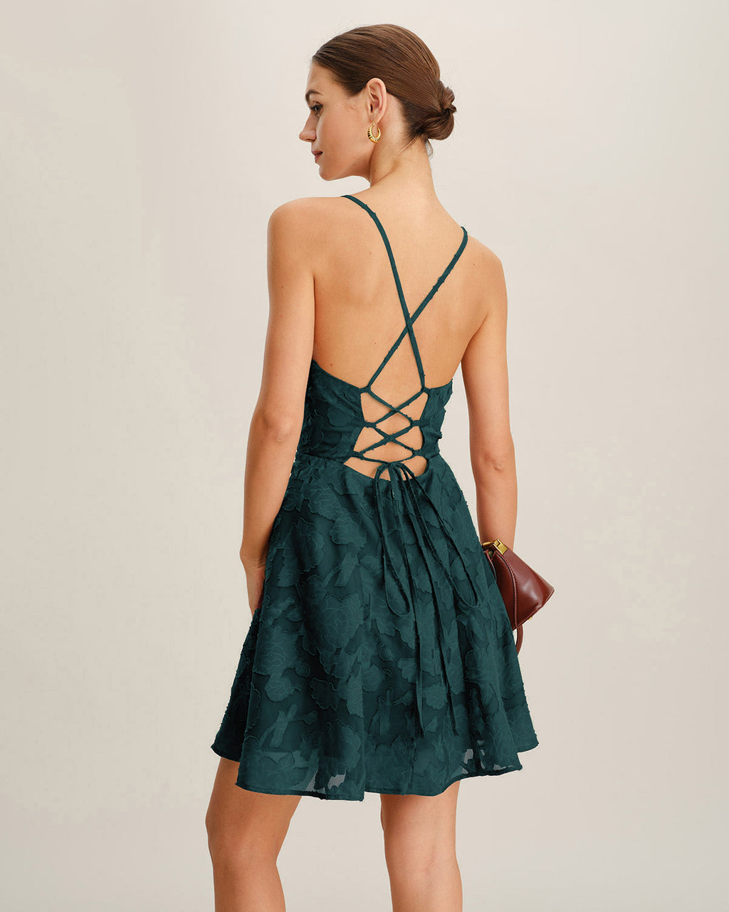 Emerald Jacquard Mini Slip Dress