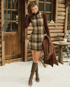 Plaid Sleeveless Mini Dress with Round Neck