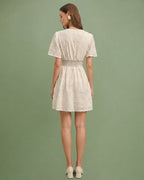 Textured Apricot V-Neck Mini Tunic Dress
