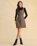 Brown Sleeveless Mini Dress with Square Neckline