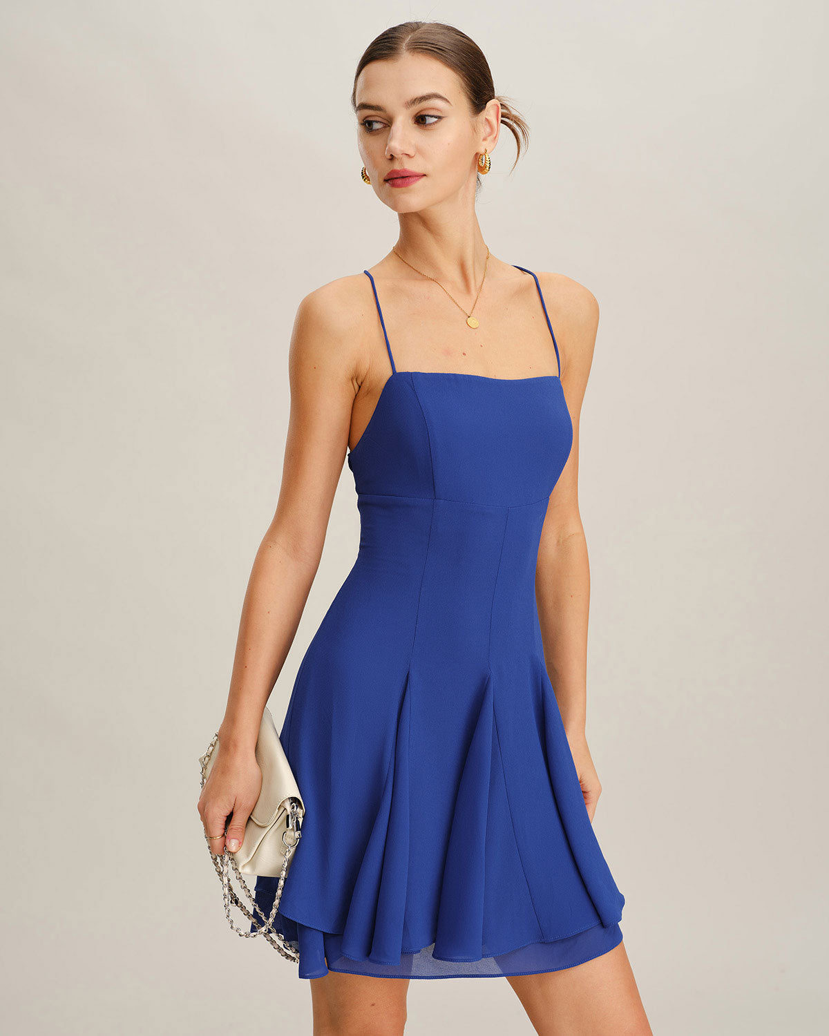 Backless Mini Dress in Blue Chiffon