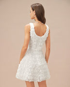 Floral A-Line Mini Dress with White Square Neck