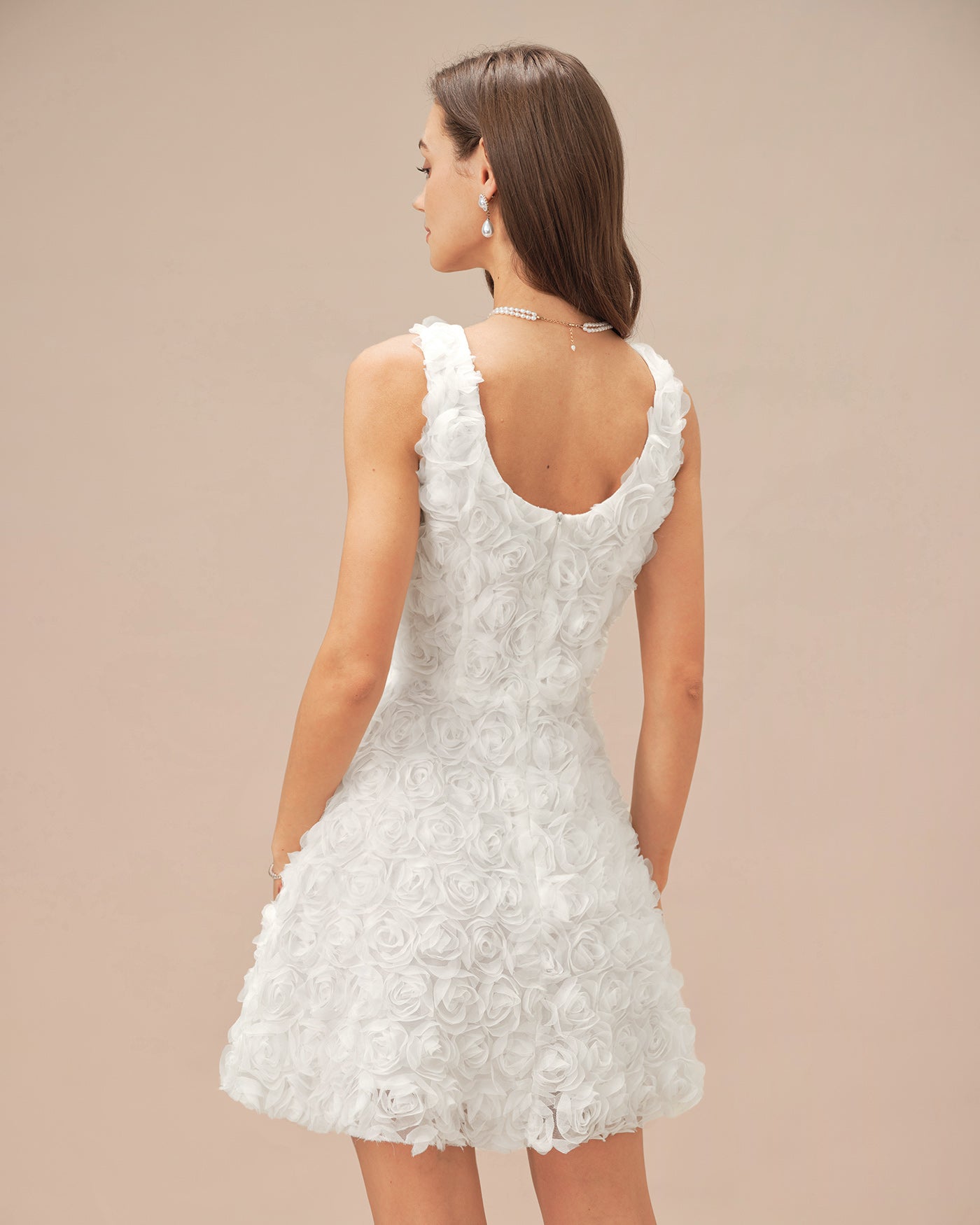 Floral A-Line Mini Dress with White Square Neck