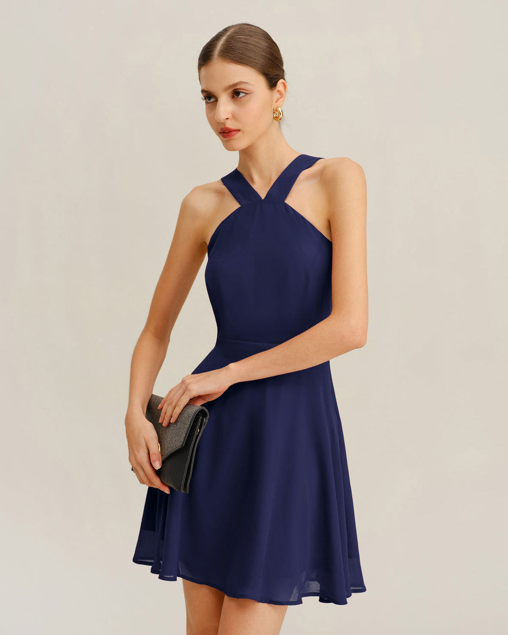 Navy A-Line Mini Dress in Chiffon