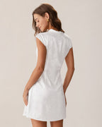 White Jacquard Mini Dress with Mandarin Collar