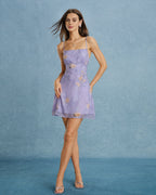 Jacquard Slip Mini Dress in Purple X Cross Design