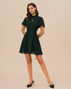 Mini Dress with Butterfly Sleeves in Green Turtle Print