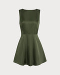 Emerald Satin Sleeveless Mini Dress