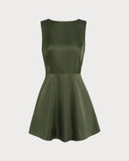 Emerald Satin Sleeveless Mini Dress