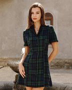 Mini Dress with Green Plaid Collar