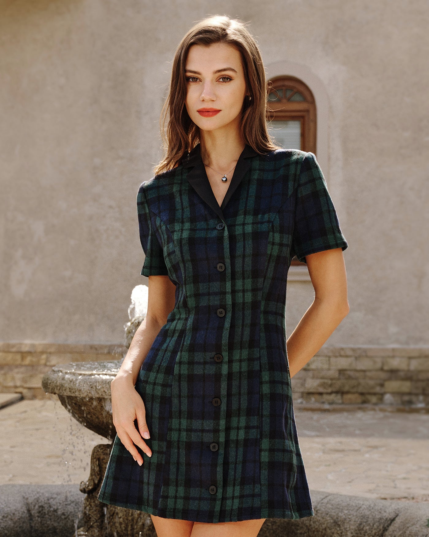 Mini Dress with Green Plaid Collar