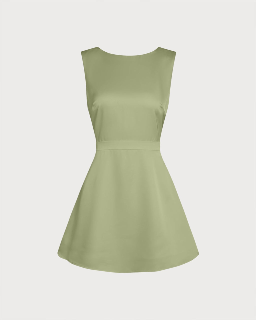 Emerald Boat Neck Satin Mini Dress with Pearl Accents