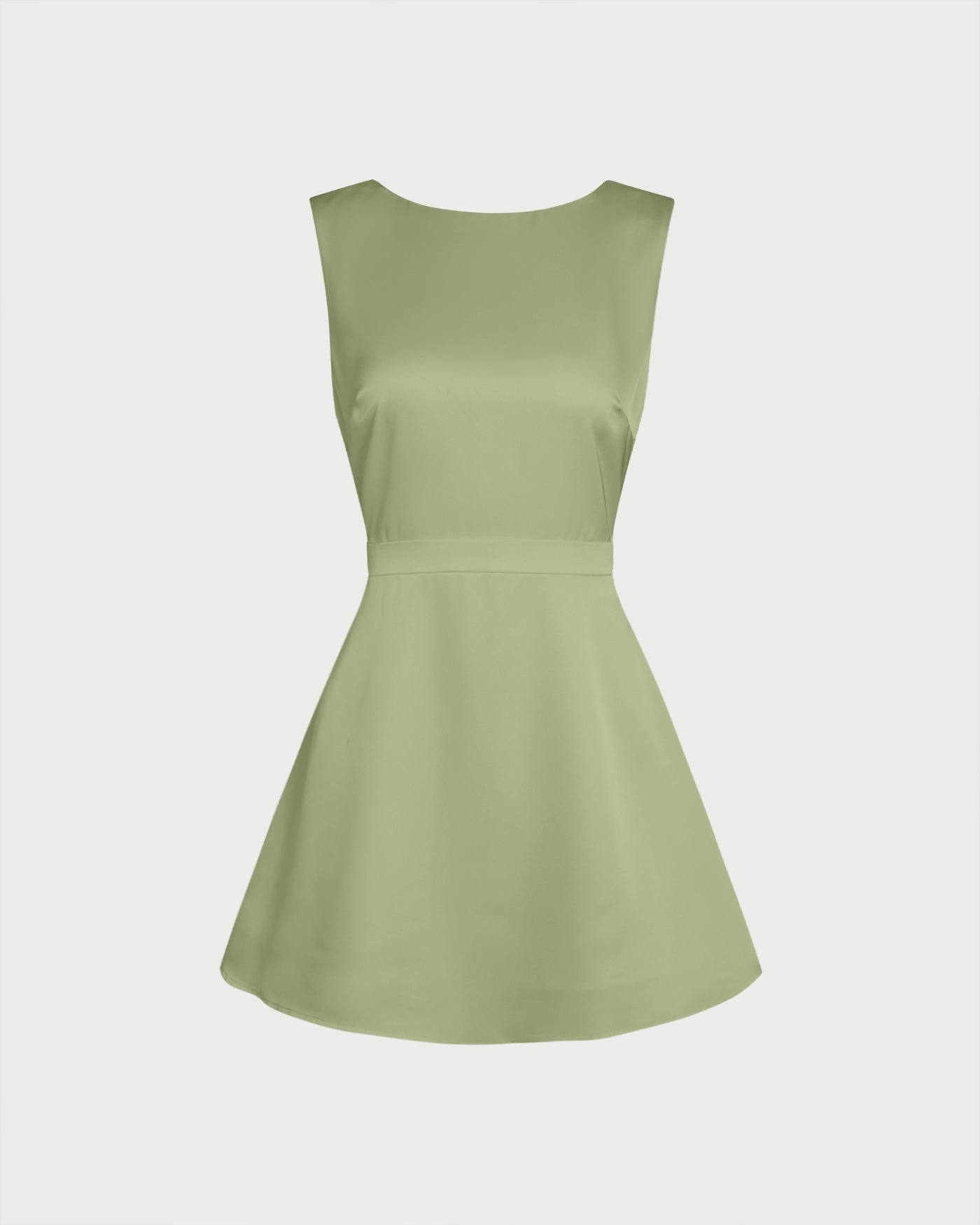 Emerald Boat Neck Satin Mini Dress with Pearl Accents