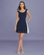 Navy Polka Dot Ruffled Mini Dress